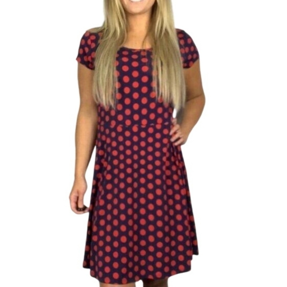 Michael Michael Kors Navy Red Polka Dot Fit N Flare Jersey Dress Size XS